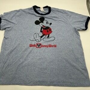 Disney Mickey Mouse Walt Disney World Ringer T-Shirt Blue Mens 3XL Heathered